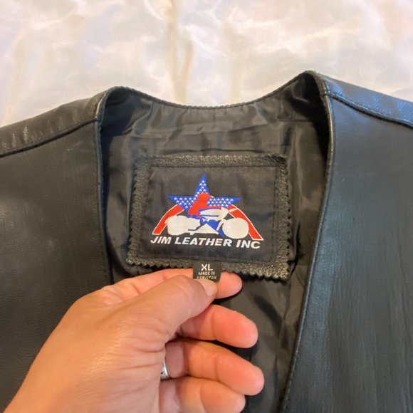 Jim Leather Inc Black Leather Vest Sz XL - Picture 3 of 8